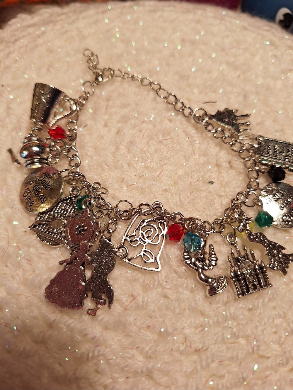Beauty And The Beast Charm Bracelet 9" Long New